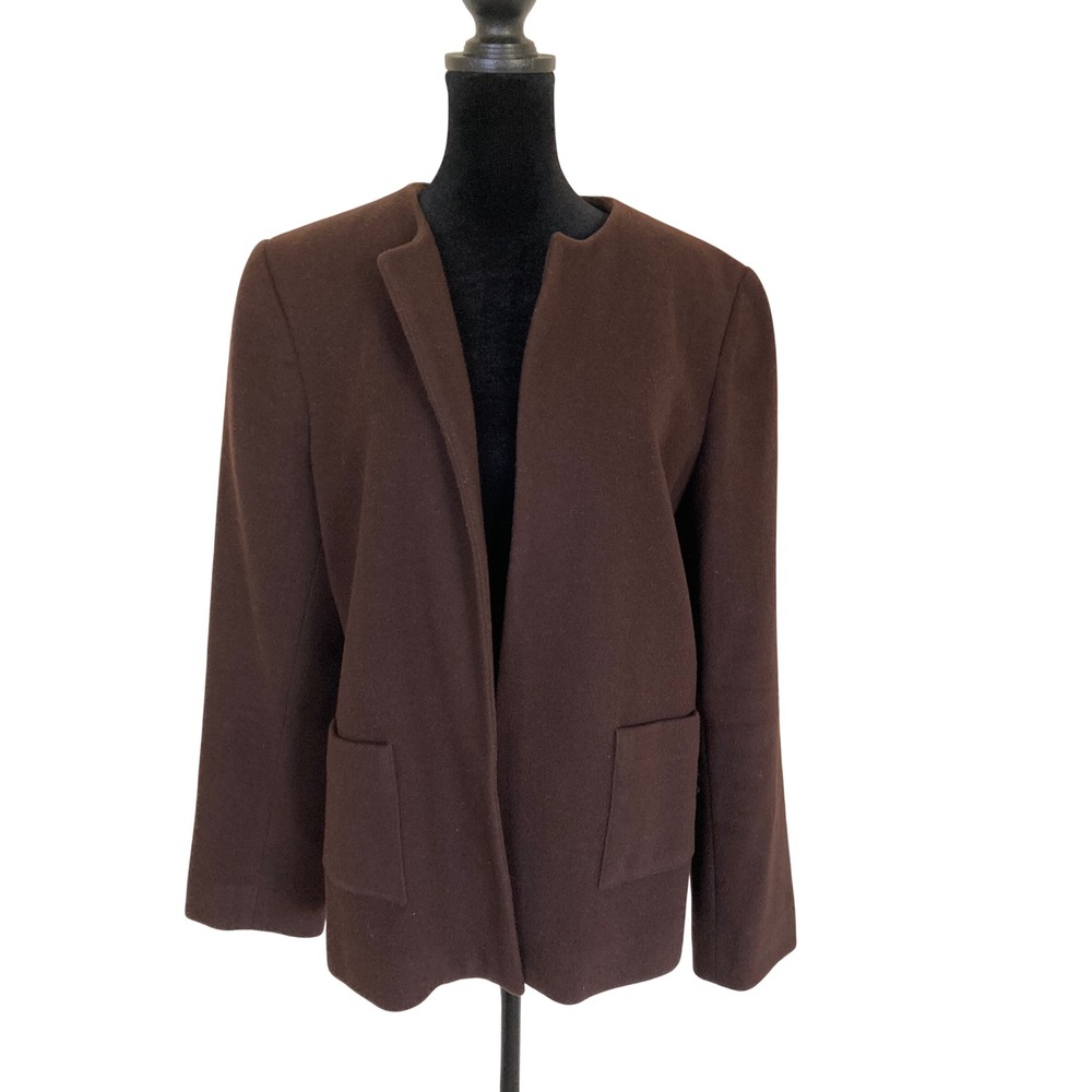 Harve Benard Brown Wool Cashmere Blend Open Front Cardigan Jacket Size 12 3490